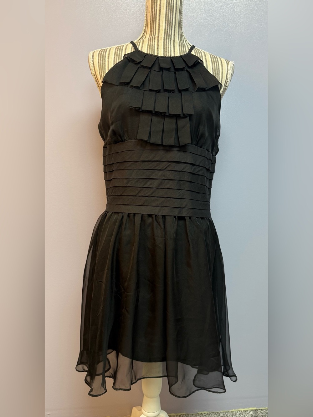 NWT Fumblin Foe Black Pleated Halter Mini Dress women’s size L